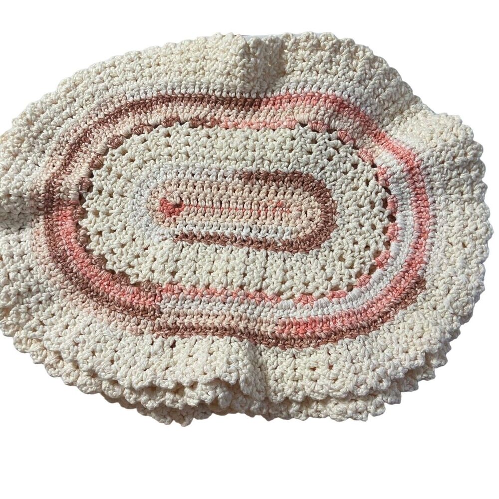 #7530 Crochet doillies placemats Peach salmon colored brown set of 6